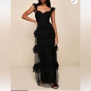 Lulu's Black Strapless Tiered Dress